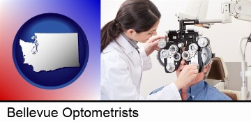 female optometrist performing a sight test in Bellevue, WA