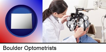 female optometrist performing a sight test in Boulder, CO