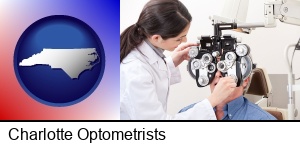 Charlotte, North Carolina - female optometrist performing a sight test
