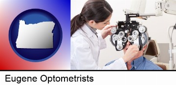female optometrist performing a sight test in Eugene, OR
