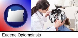 Eugene, Oregon - female optometrist performing a sight test