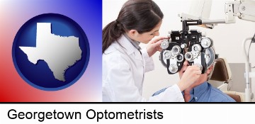 female optometrist performing a sight test in Georgetown, TX