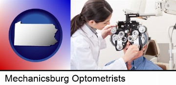 female optometrist performing a sight test in Mechanicsburg, PA