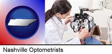 female optometrist performing a sight test in Nashville, TN