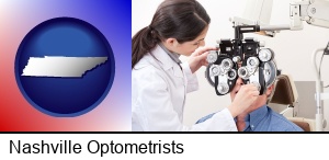 Nashville, Tennessee - female optometrist performing a sight test
