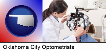 female optometrist performing a sight test in Oklahoma City, OK