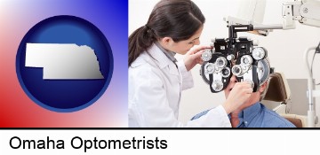female optometrist performing a sight test in Omaha, NE