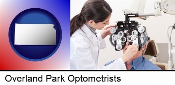 female optometrist performing a sight test in Overland Park, KS