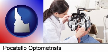 female optometrist performing a sight test in Pocatello, ID