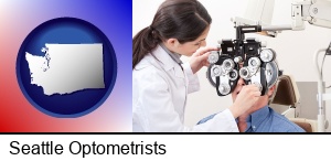 Seattle, Washington - female optometrist performing a sight test