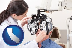 female optometrist performing a sight test - with CA icon