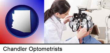 female optometrist performing a sight test in Chandler, AZ