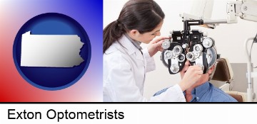 female optometrist performing a sight test in Exton, PA