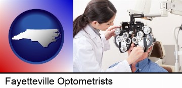 female optometrist performing a sight test in Fayetteville, NC