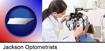female optometrist performing a sight test in Jackson, TN
