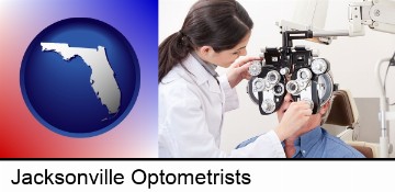 female optometrist performing a sight test in Jacksonville, FL