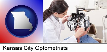 female optometrist performing a sight test in Kansas City, MO