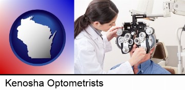 female optometrist performing a sight test in Kenosha, WI