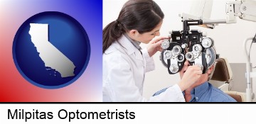 female optometrist performing a sight test in Milpitas, CA