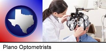 female optometrist performing a sight test in Plano, TX