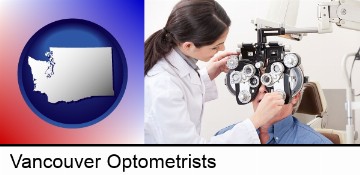 female optometrist performing a sight test in Vancouver, WA